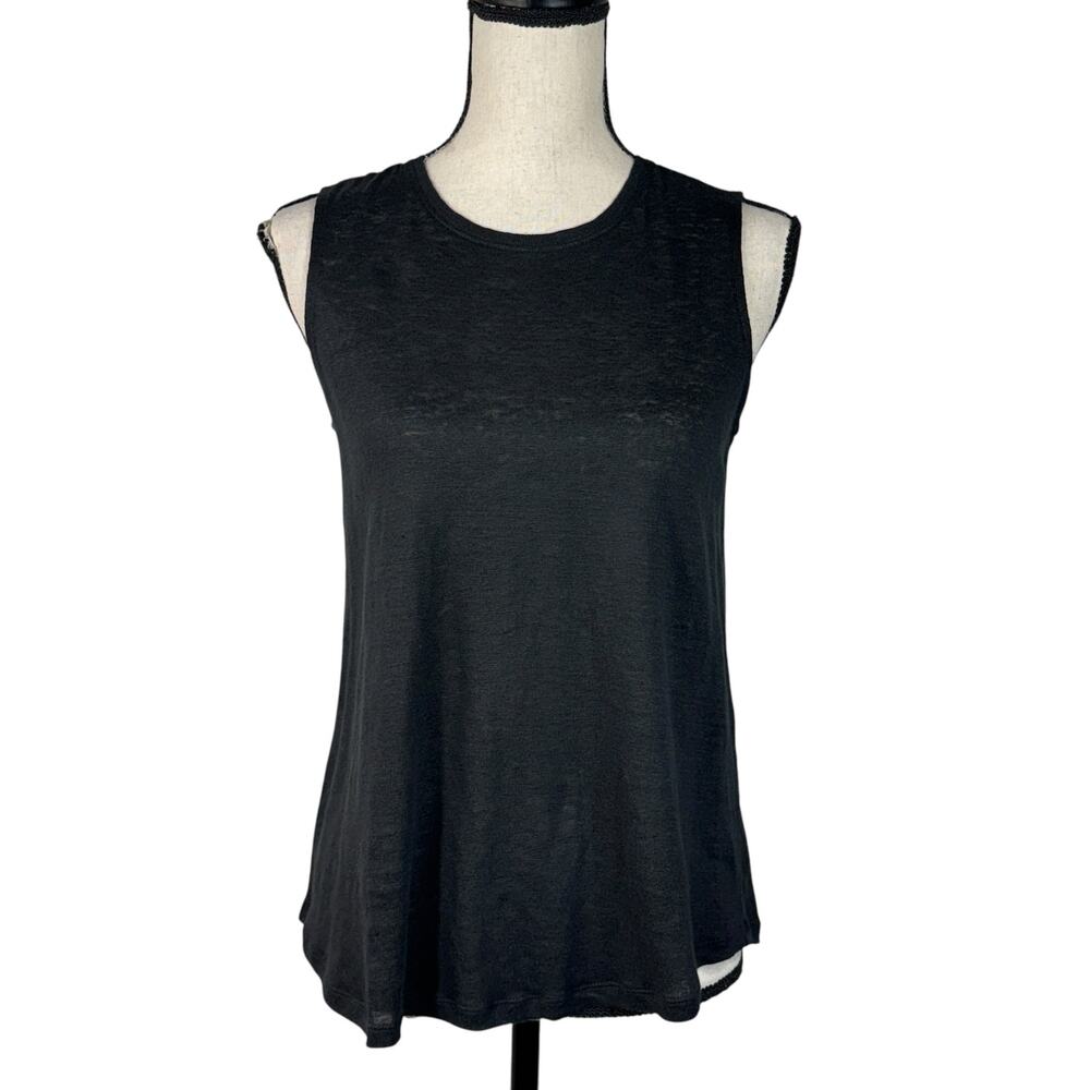 J. Jill Love Linen Petite X-Small Tank Top Stretch Round Neck Sleeveless Black